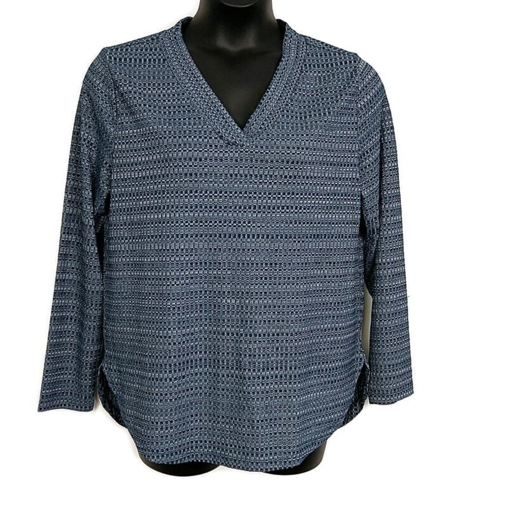 LOFT Outlet Blue Geometric Top V Neck Career Casual Top Sleek Versitile sz XL